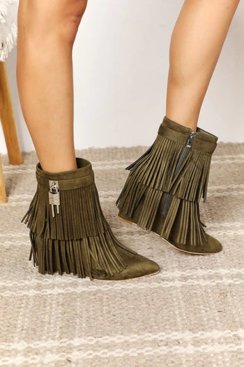 Legend Women's Tassel Wedge Heel Ankle Booties Trendsi