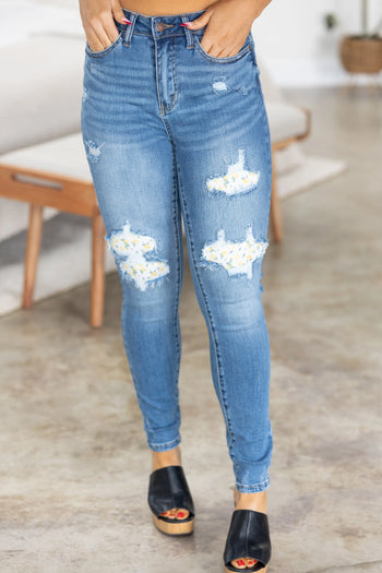 Lemon Drops Judy Blue Patched Skinnies JB Boutique Simplified