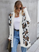 Leopard Pattern Fuzzy Cardigan Trendsi