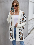 Leopard Pattern Fuzzy Cardigan Trendsi