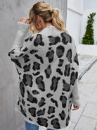 Leopard Pattern Fuzzy Cardigan Trendsi