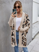 Leopard Pattern Fuzzy Cardigan Trendsi
