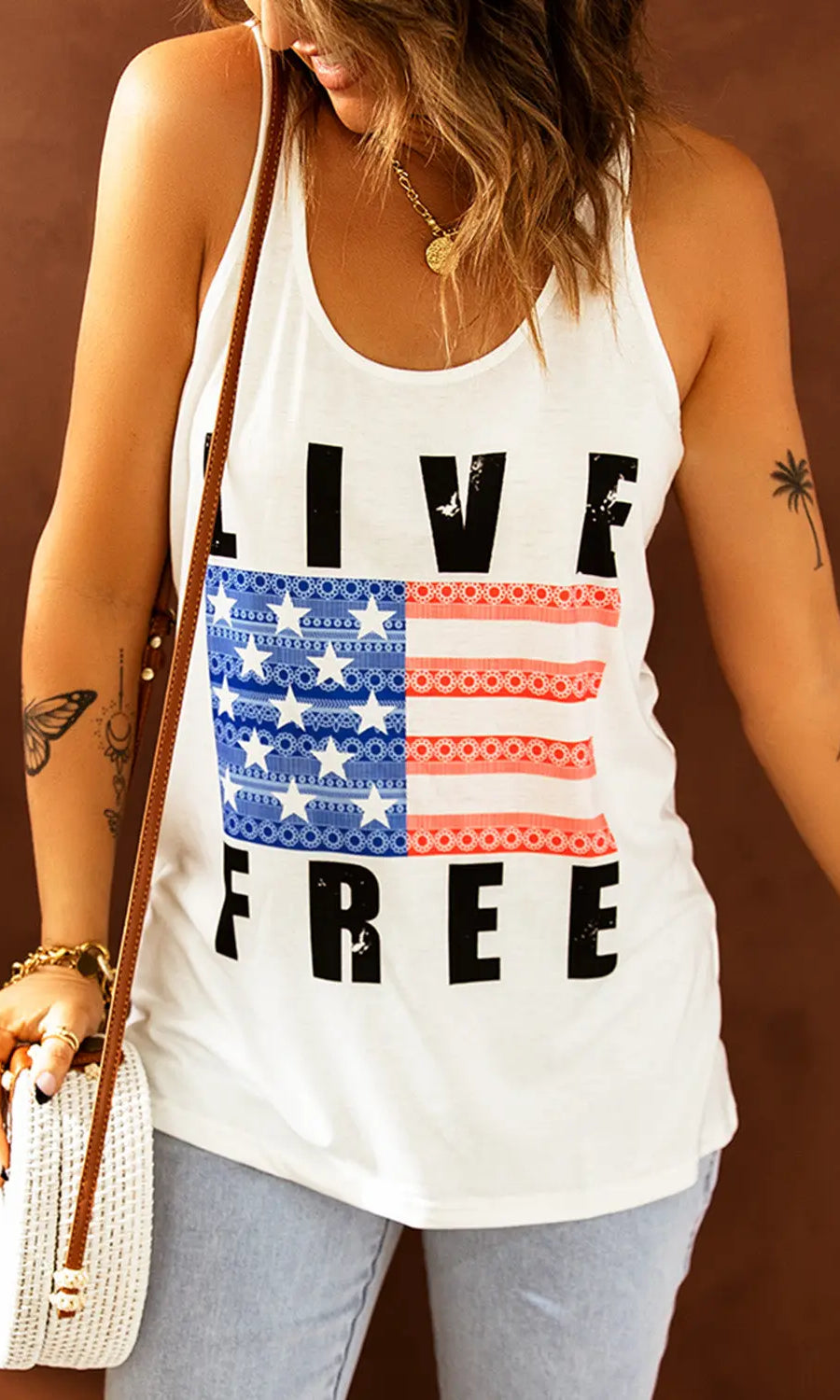 LIVE FREE Stars and Stripes Graphic Tank Trendsi