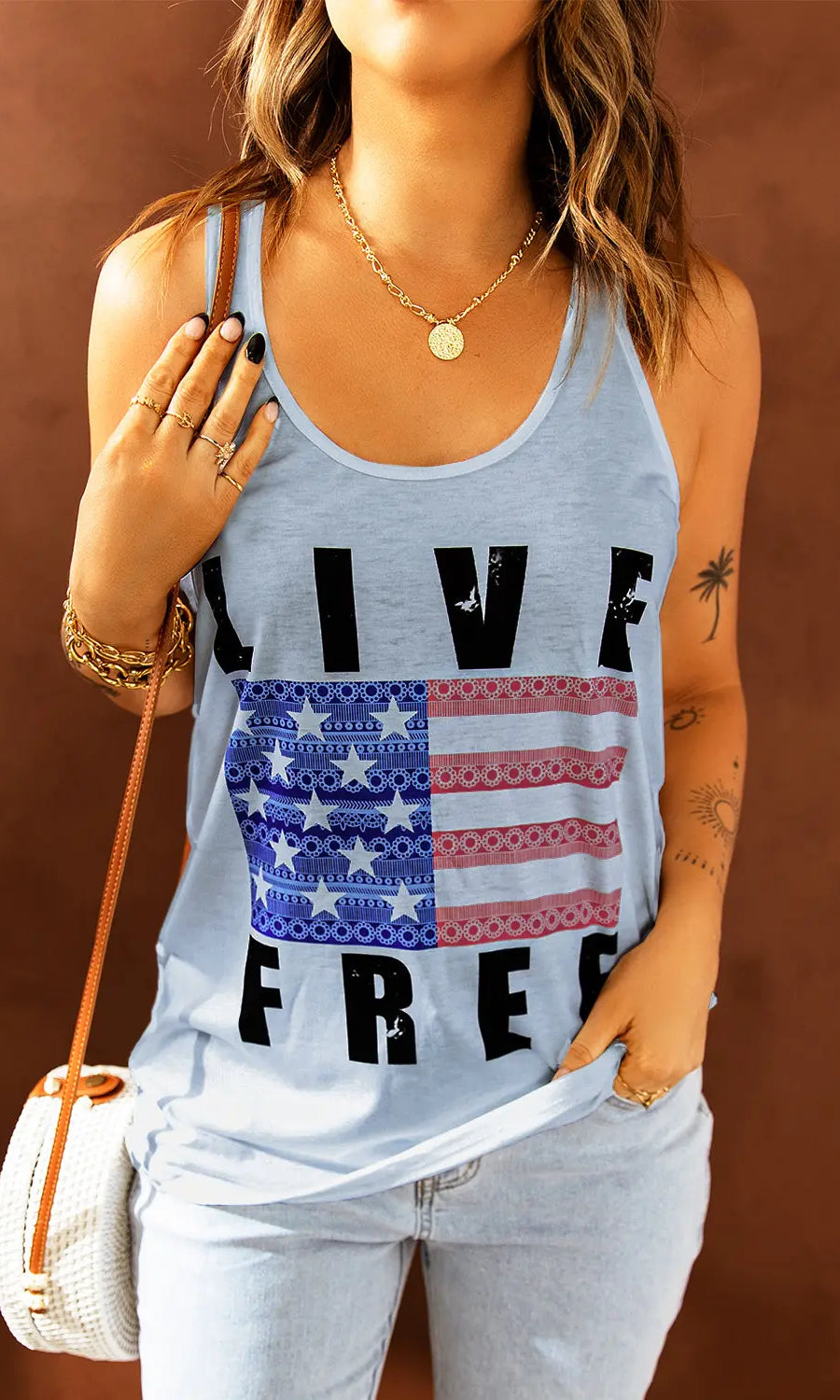 LIVE FREE Stars and Stripes Graphic Tank Trendsi