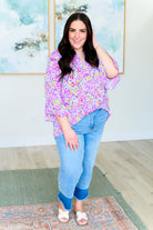 Lizzy Bell Sleeve Top in Lavender Retro Ditsy Floral Ave Shops