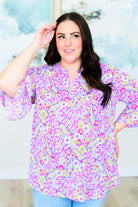 Lizzy Bell Sleeve Top in Lavender Retro Ditsy Floral Ave Shops