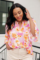 Lizzy Bell Sleeve Top in Pink and Gold Floral Ave Shops