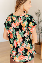 Lizzy Cap Sleeve Top in Black Garden Floral Ave Shops