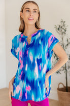 Lizzy Cap Sleeve Top in Royal Brush Strokes Ave Shops