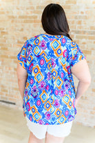 Lizzy Cap Sleeve Top in Blue and Magenta Ikat Ave Shops