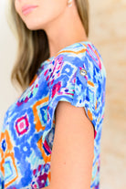 Lizzy Cap Sleeve Top in Blue and Magenta Ikat Ave Shops