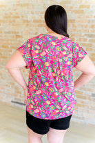 Lizzy Cap Sleeve Top in Fuchsia and Green Floral Paisley Ave Shops