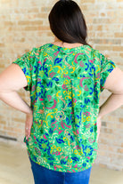 Lizzy Cap Sleeve Top in Green and Royal Watercolor Floral Ave Shops