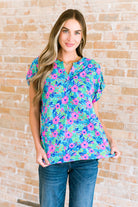 Lizzy Cap Sleeve Top in Mint and Lavender Floral Ave Shops