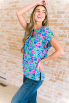 Lizzy Cap Sleeve Top in Mint and Lavender Floral Ave Shops