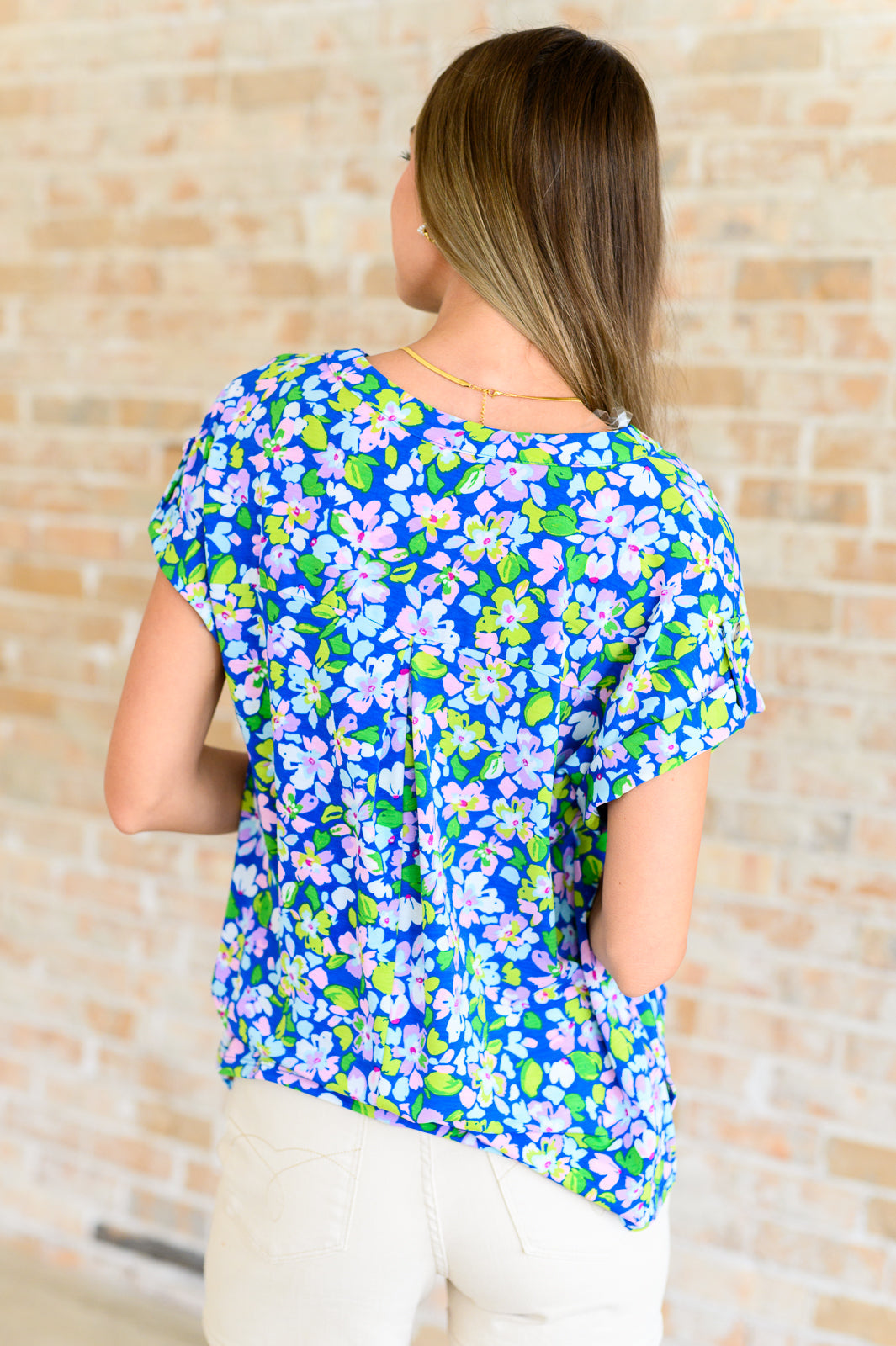 Lizzy Cap Sleeve Top in Royal and Pink Wildflower Ave Shops