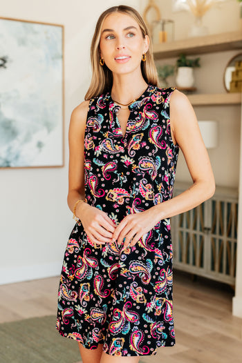 Lizzy Tank Dress in Black and Pink Paisley Ave Shops