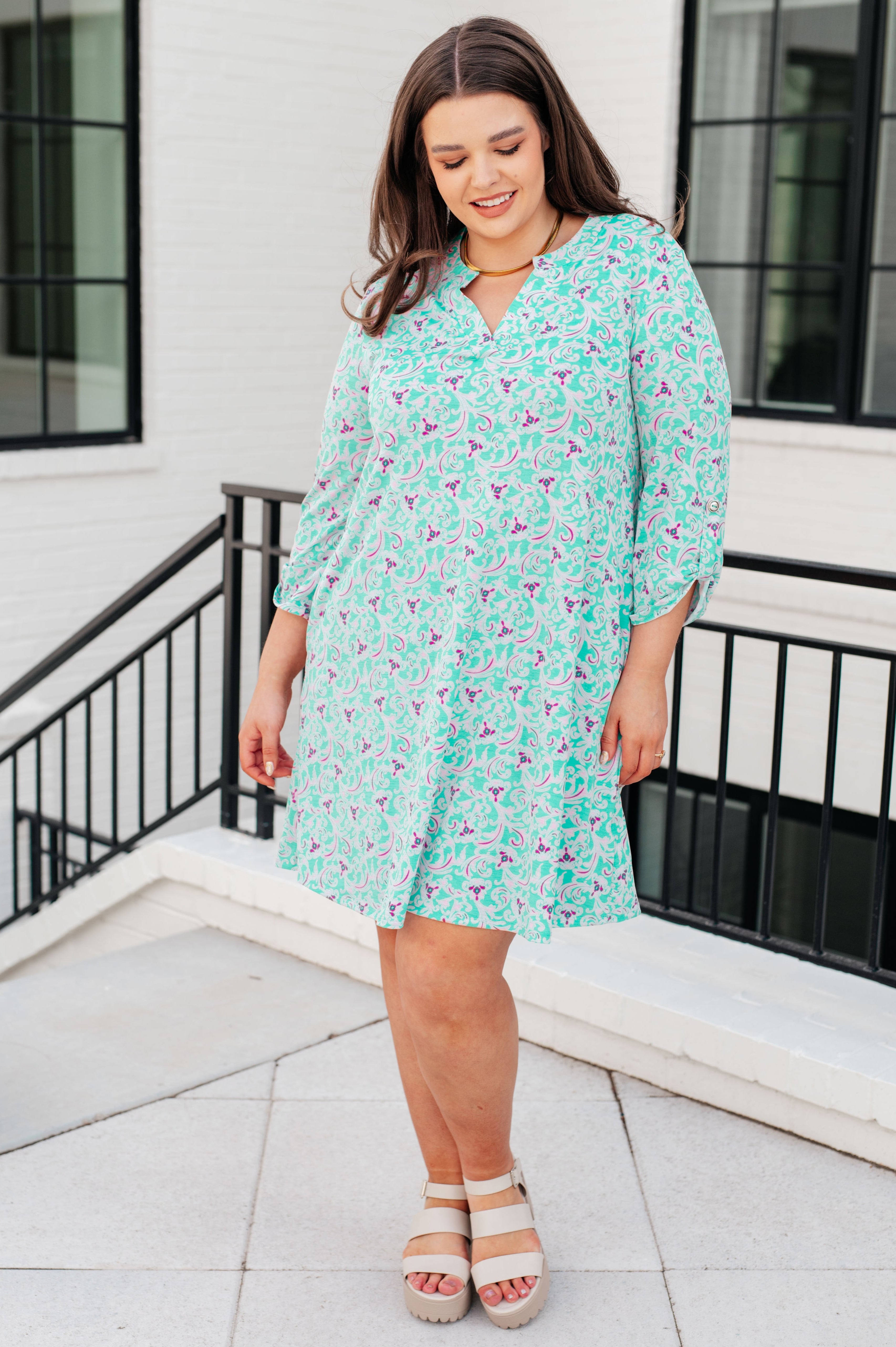 Lizzy Dress in Mint and Magenta Ave Shops