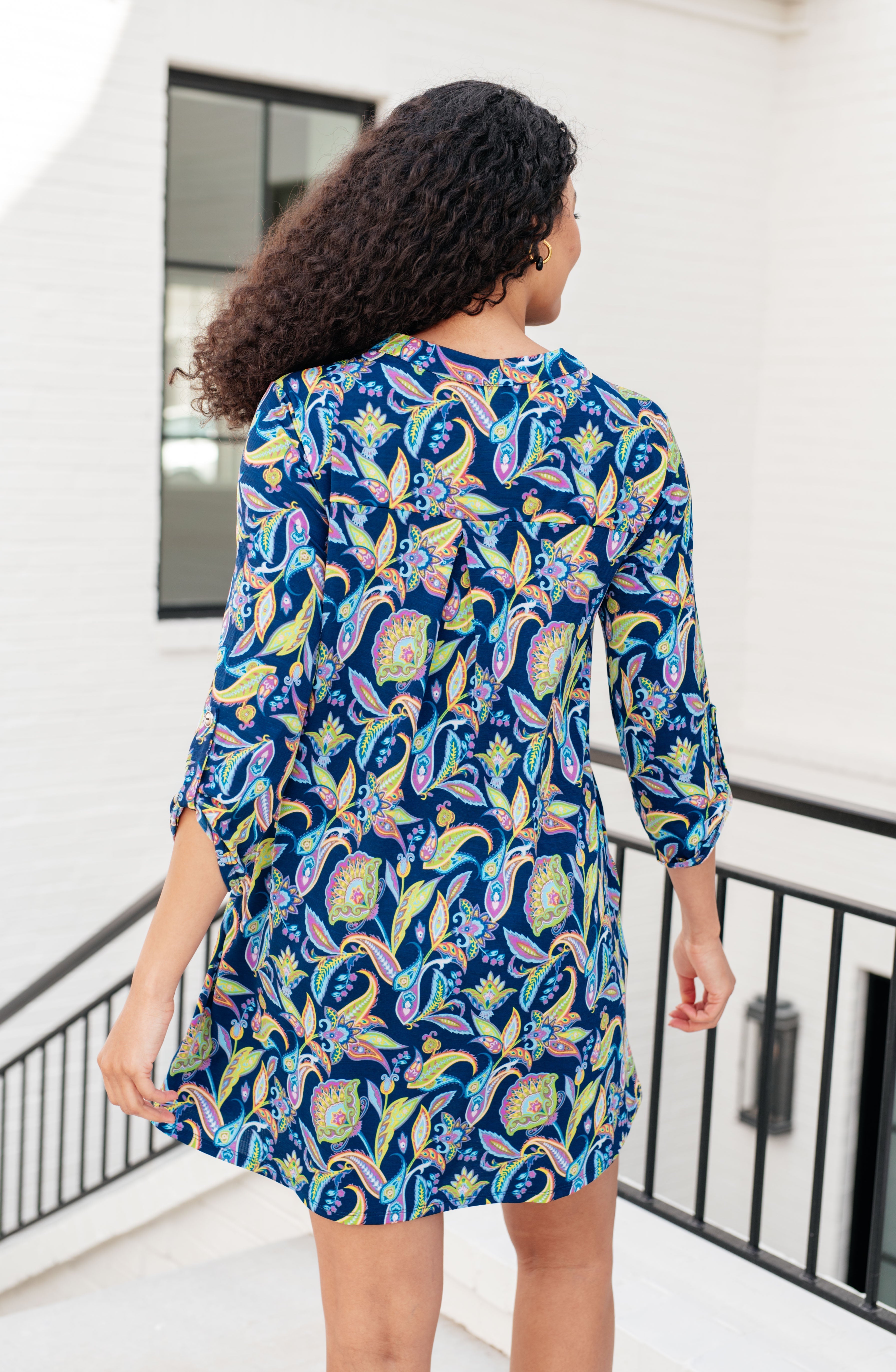 Lizzy Dress in Navy and Bright Paisley Floral Ave Shops