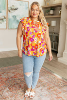 Lizzy Flutter Sleeve Top in Apricot and Red Floral Ave Shops