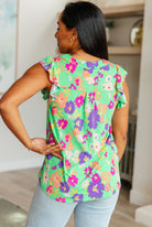 Lizzy Flutter Sleeve Top in Emerald and Purple Floral Ave Shops