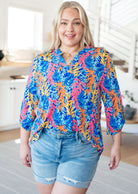 Lizzy Top in Blue and Pink Branches Ave Shops