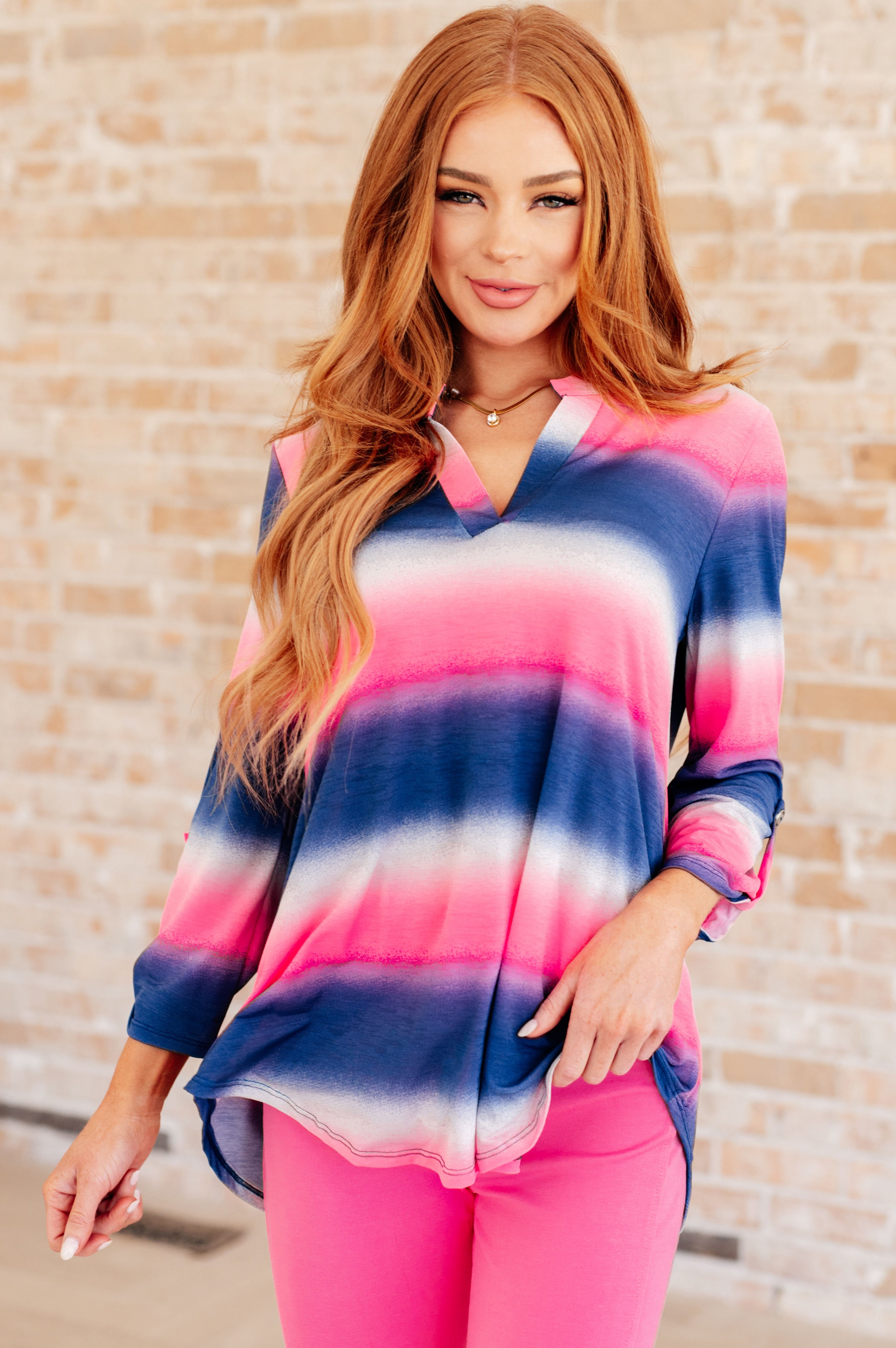 Lizzy Top in Blue and Pink Haze Ave Shops