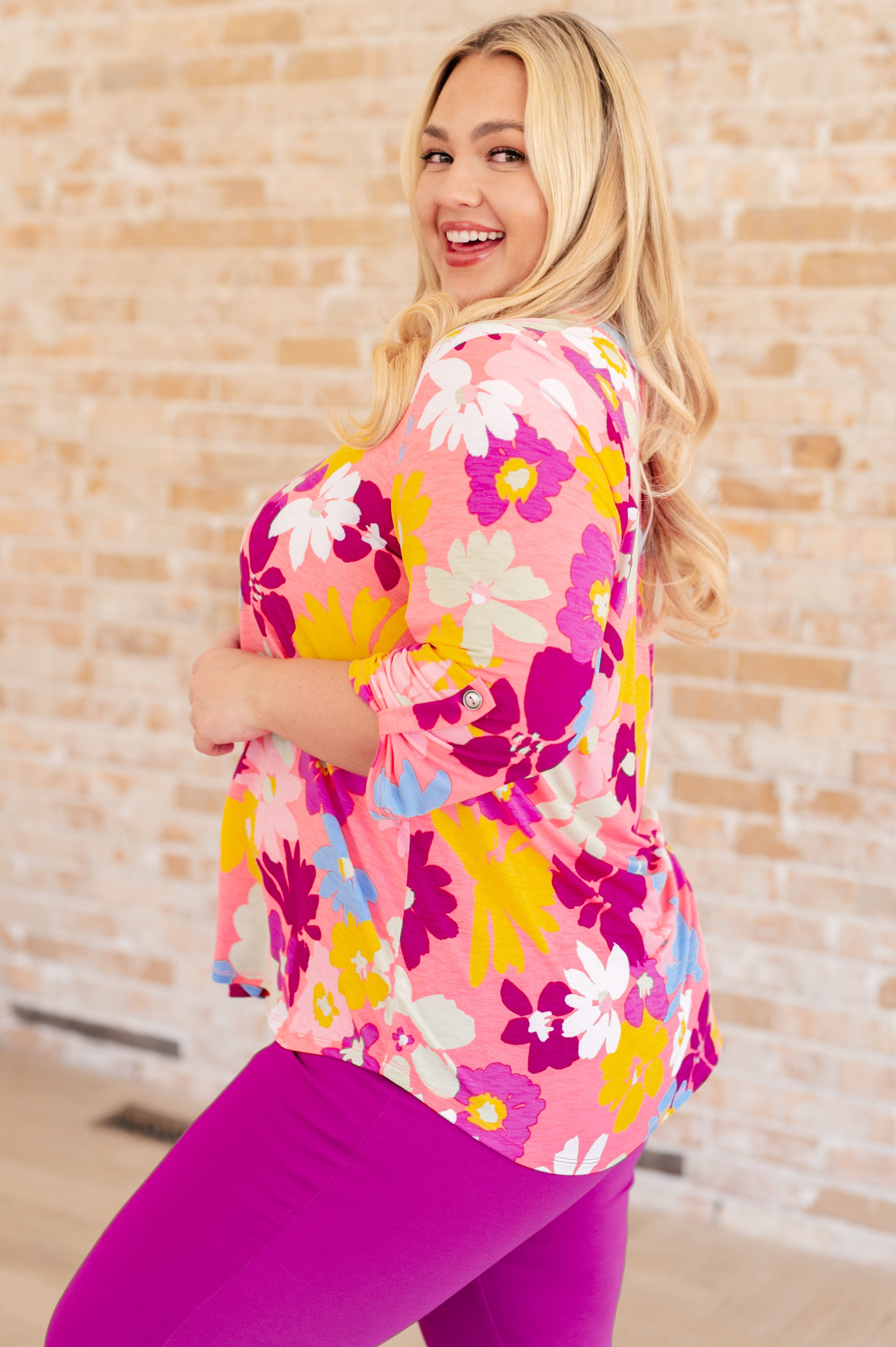 Lizzy Top in Coral and Magenta Painted Floral Ave Shops