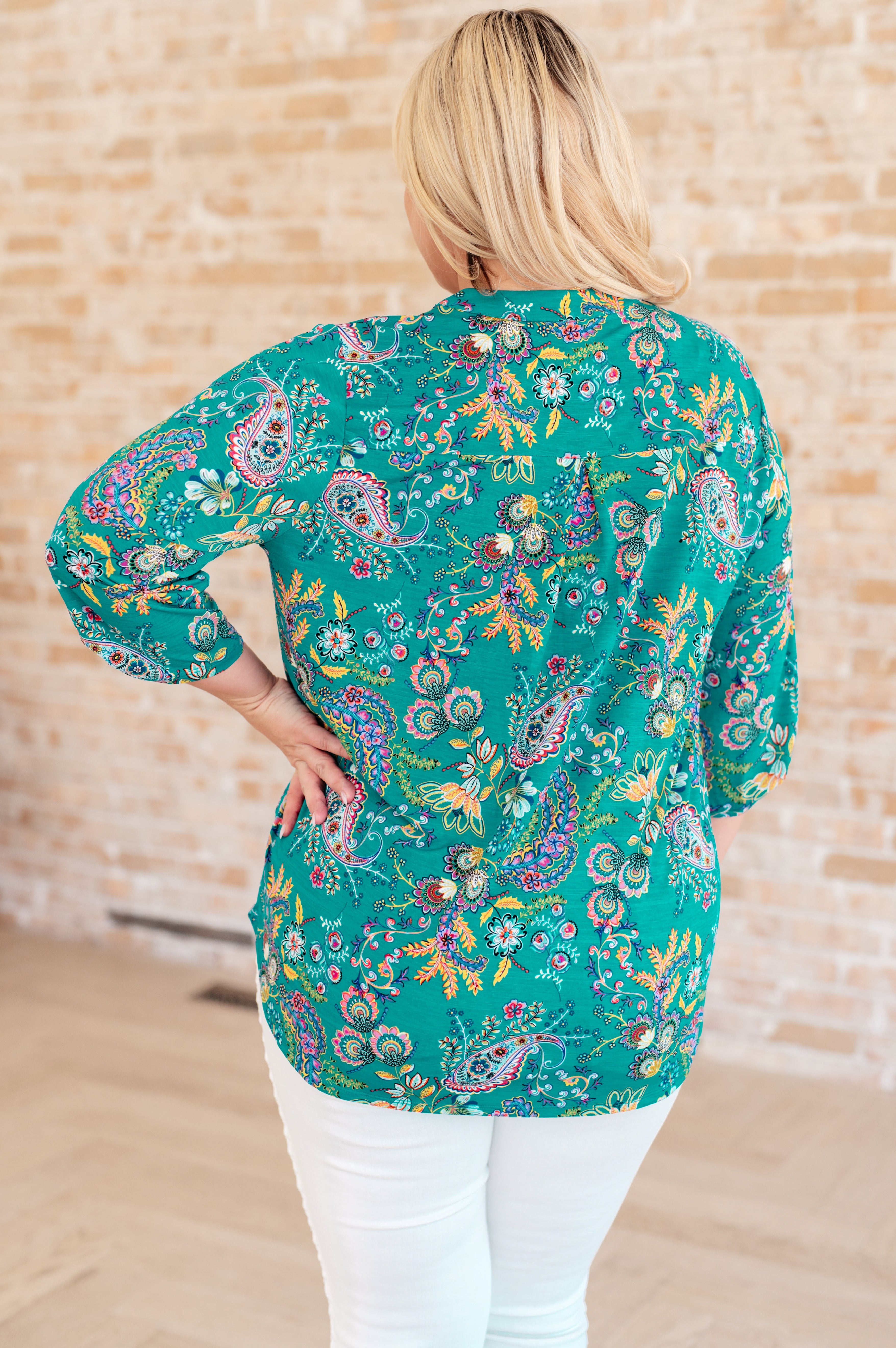 Lizzy Top in Emerald and Purple Paisley Ave Shops