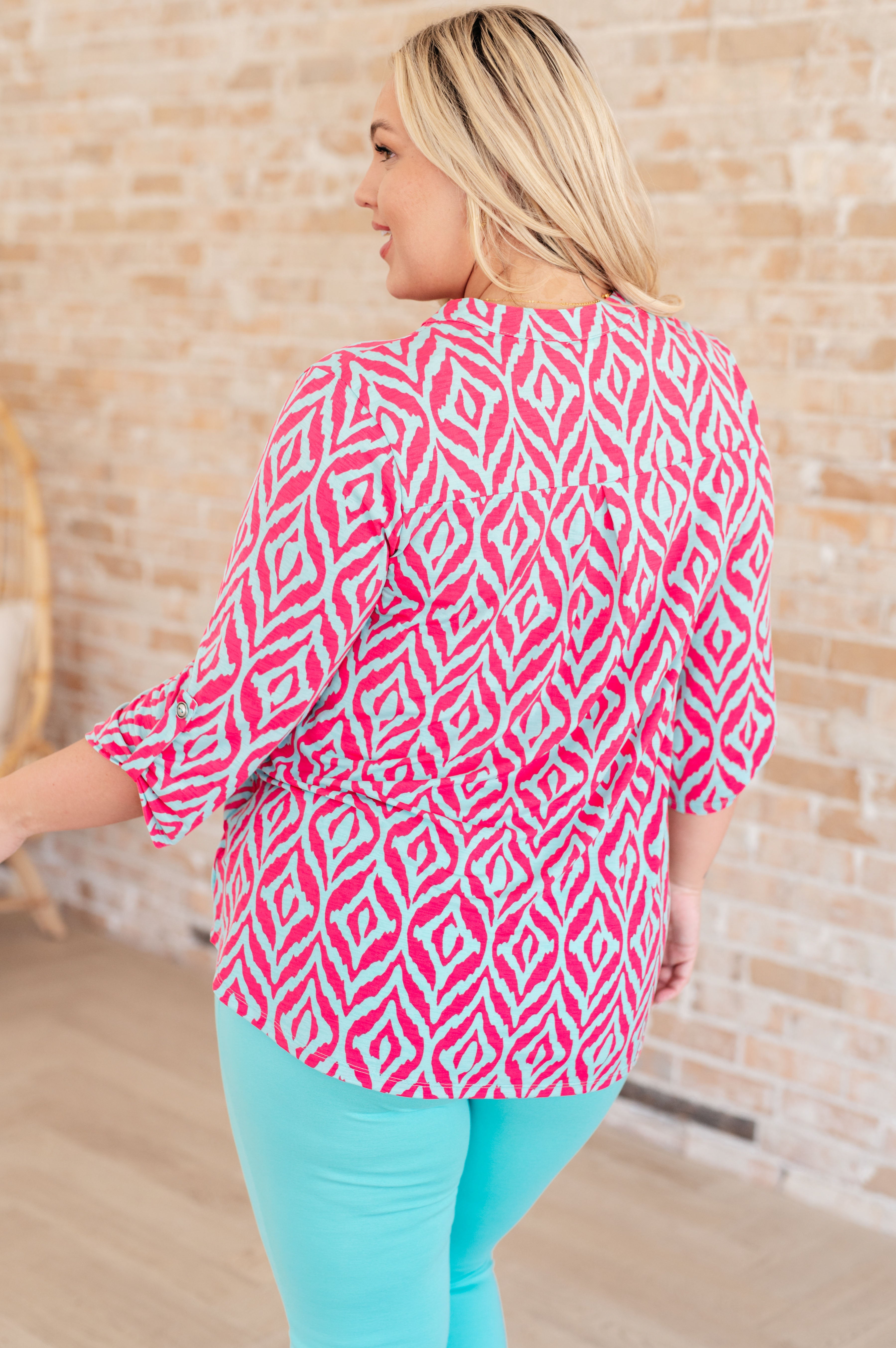 Lizzy Top in Mint and Pink Ikat Ave Shops