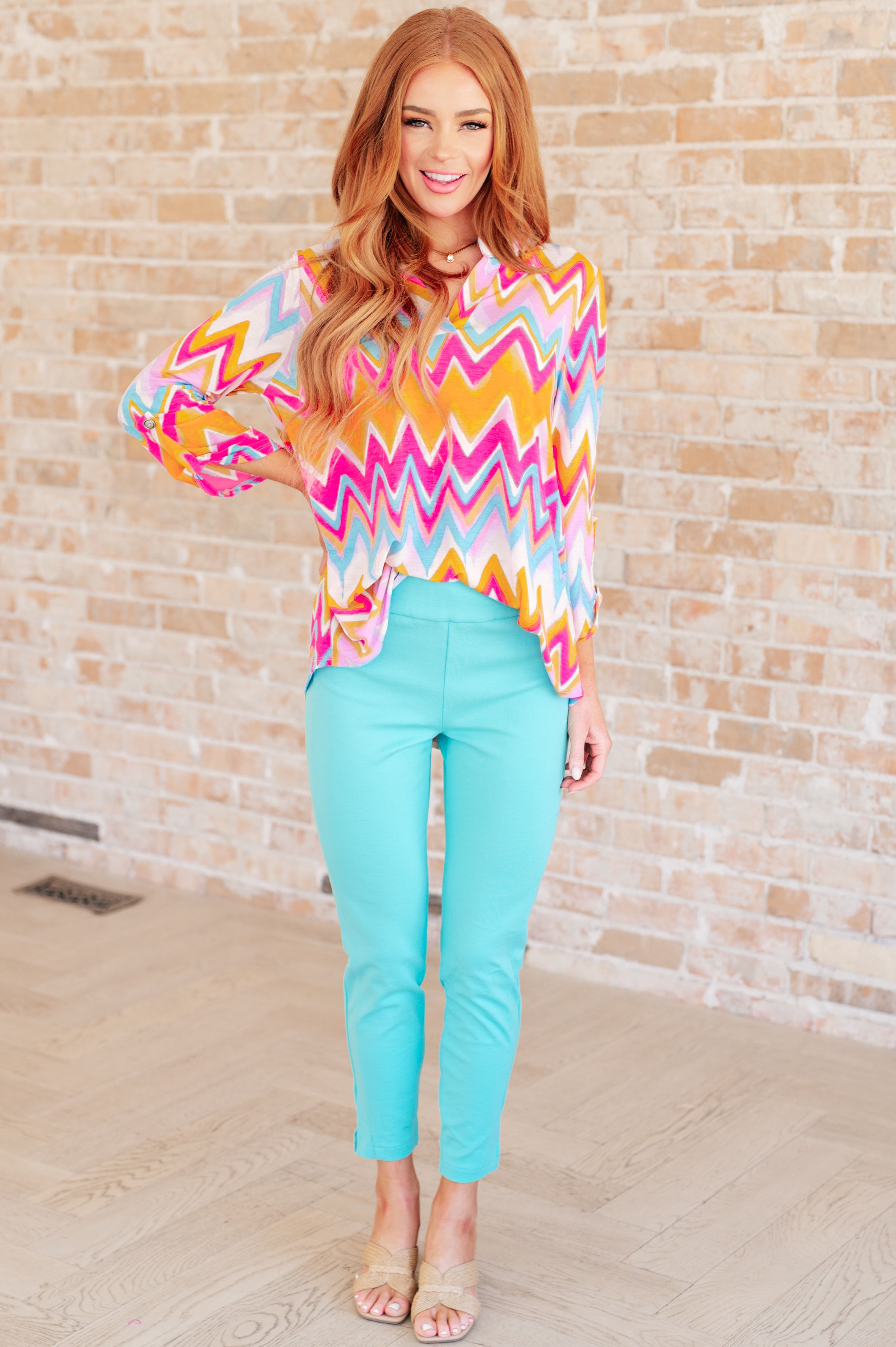 Lizzy Top in Orange Multi Chevron Ave Shops