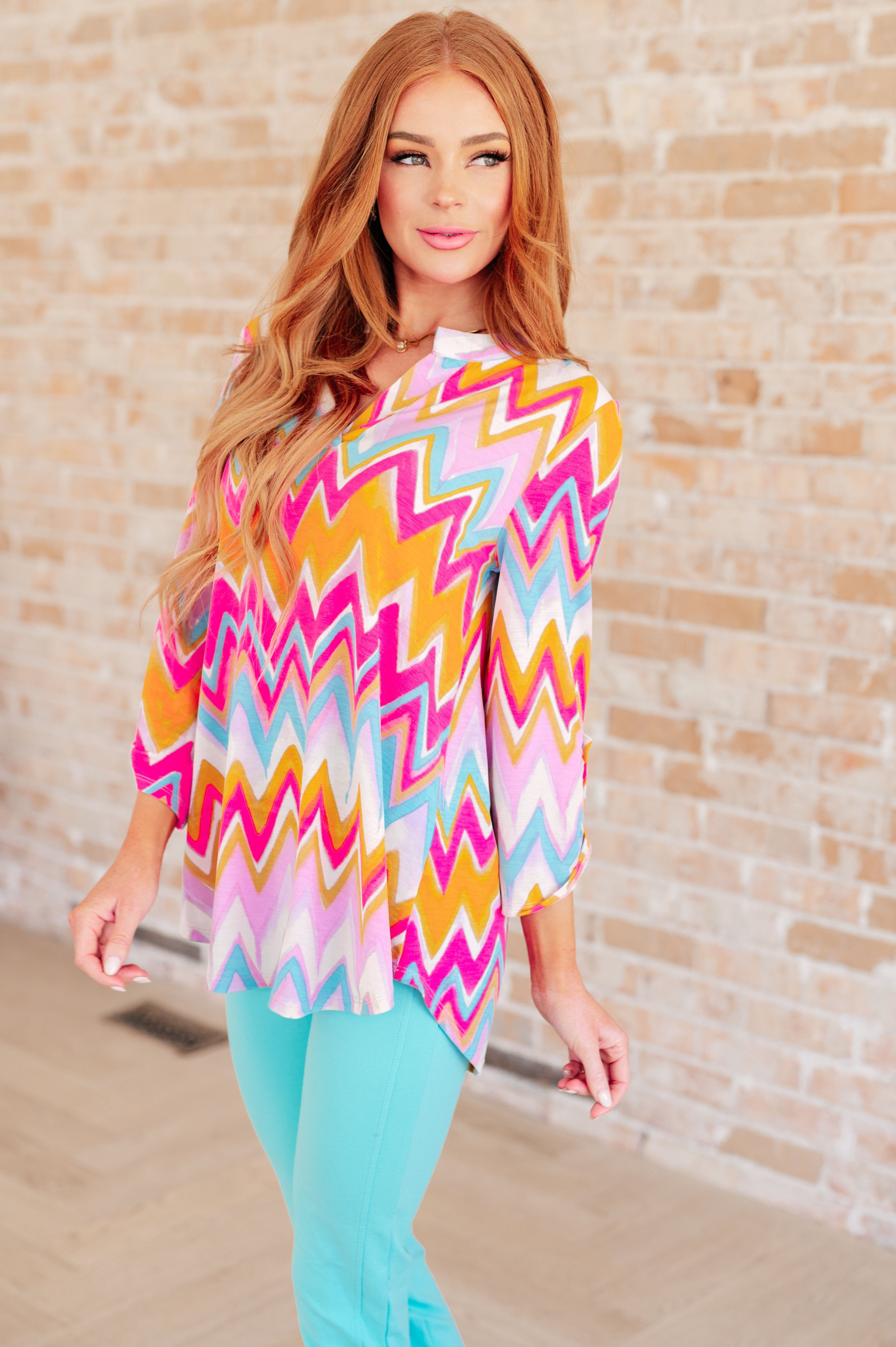 Lizzy Top in Orange Multi Chevron Ave Shops