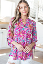 Lizzy Top in Pink and Aqua Ditsy Floral Ave Shops
