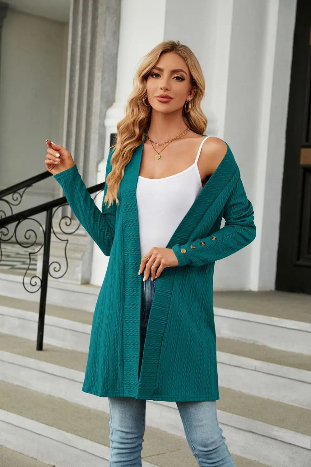 Long Sleeve Open Front Cardigan Trendsi