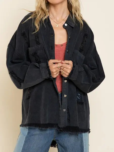 Loose Jacket With Frayed Fringe H7X7MB8ZZH Casual Chic Boutique