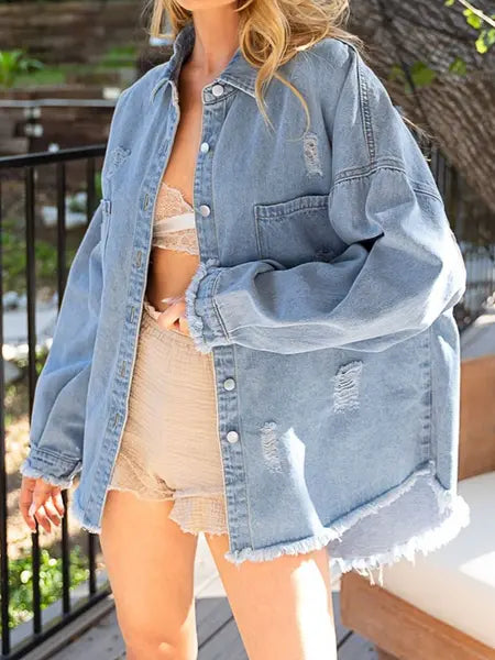 Loose Jacket With Frayed Fringe H7X7MB8ZZH Casual Chic Boutique