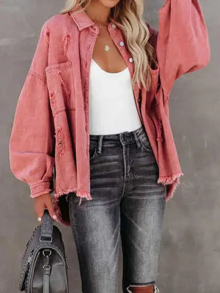 Loose Jacket With Frayed Fringe H7X7MB8ZZH Casual Chic Boutique