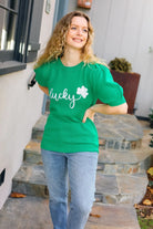 Lucky Lady Shamrock Green Sequin Puff Sleeve Knit Top Haptics