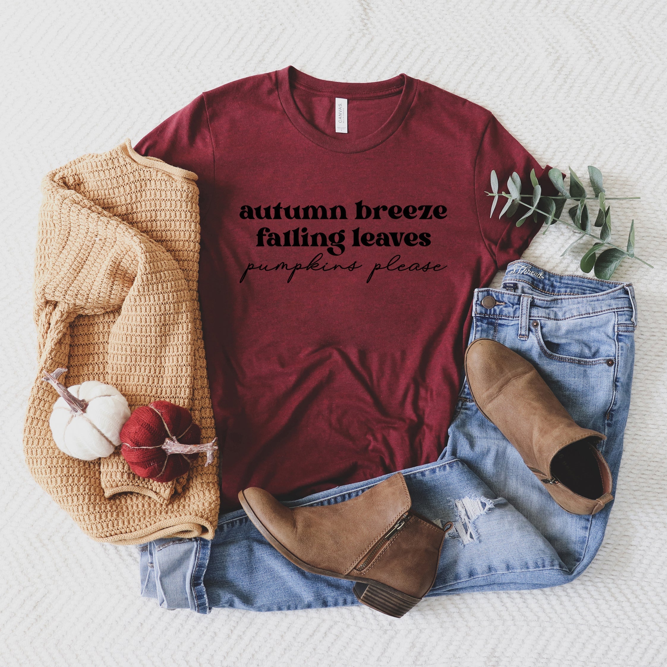 Autumn Breeze Falling Leaves | Short Sleeve Crew Neck Olive and Ivory Retail