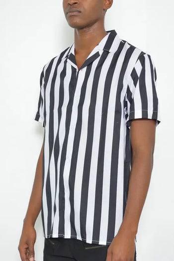 MENS SHORT SLEEVE STRIPED BUTTON DOWN PRINT SHIRT WEIV