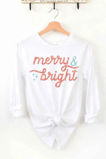 MERRY AND BRIGHT CHRISTMAS LONG SLEEVE TEE ALPHIA