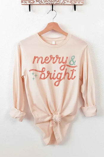 MERRY AND BRIGHT CHRISTMAS LONG SLEEVE TEE ALPHIA