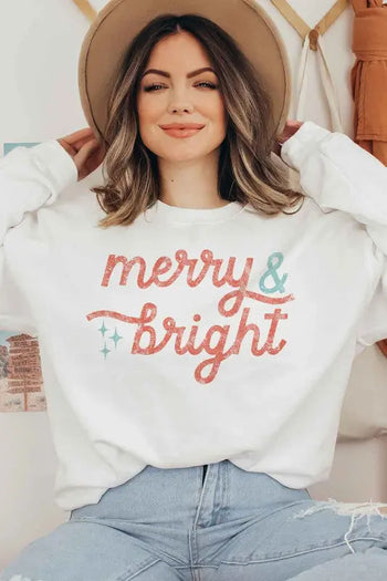 MERRY AND BRIGHT CHRISTMAS SWEATSHIRT PLUS SIZE ALPHIA