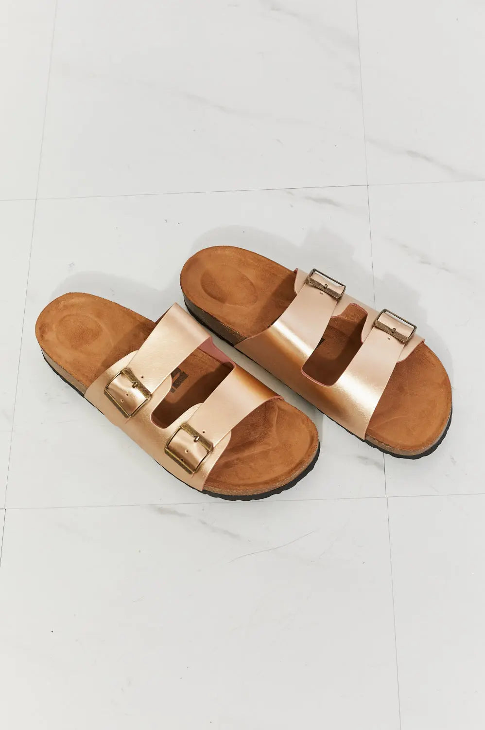 MMShoes Best Life Double-Banded Slide Sandal in Gold MMShoes