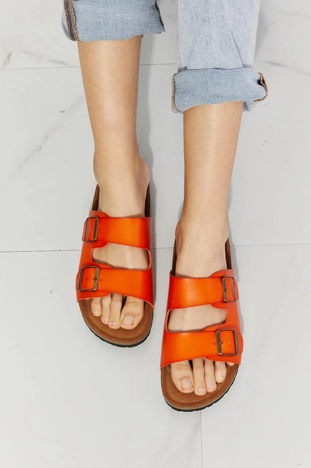 MMShoes Feeling Alive Double Banded Slide Sandals in Orange MMShoes