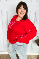 Make You Smile Red Heart Jacquard Oversized Sweater Haptics