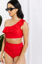 Marina West Swim Seaside Romance Ruffle One-Shoulder Bikini in Red Marina West Swim