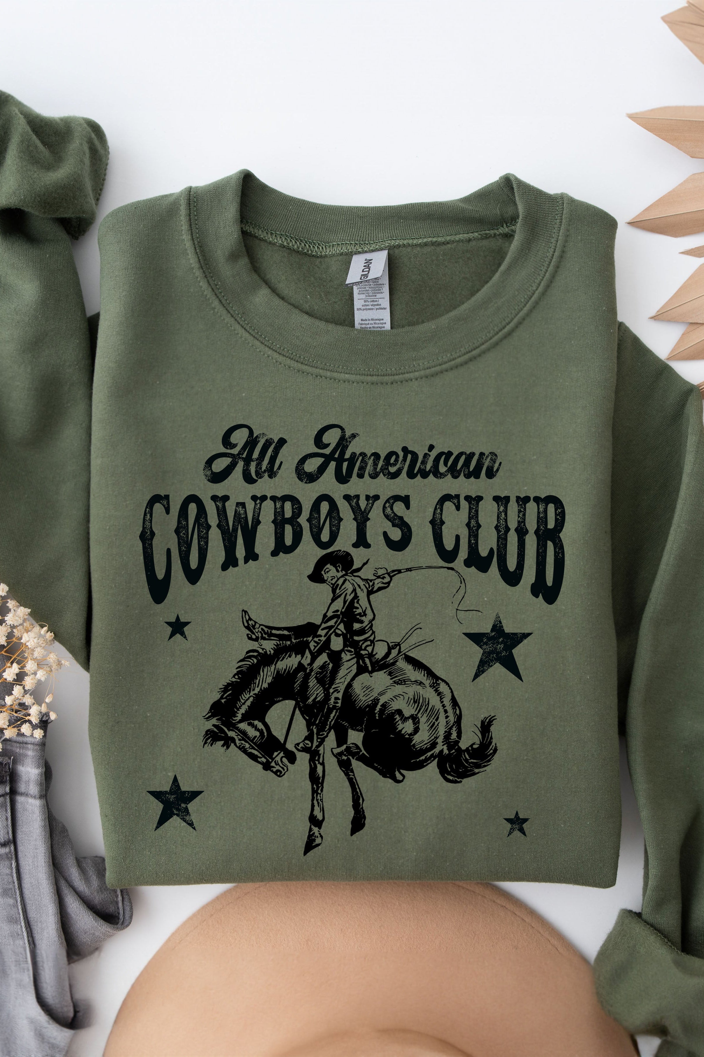 All American Cowboys Club | Sweatshirt Olive and Ivory Retail