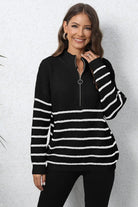 Mock Neck Long Sleeve Zip-Up Sweater Trendsi