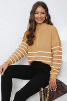 Mock Neck Long Sleeve Zip-Up Sweater Trendsi